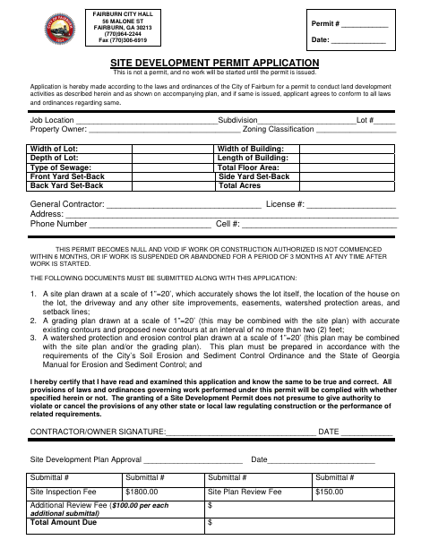 First page of the Site Development Permit Application