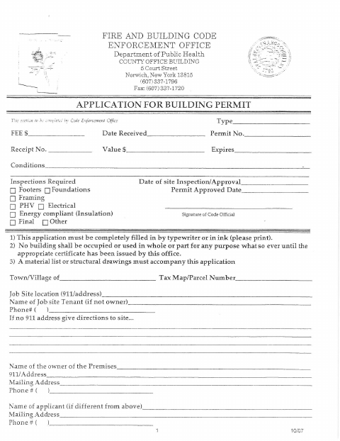 First page of the Basic Building Permit Application