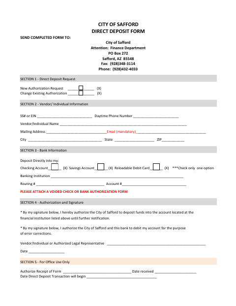 First page of the Direct Deposit Form