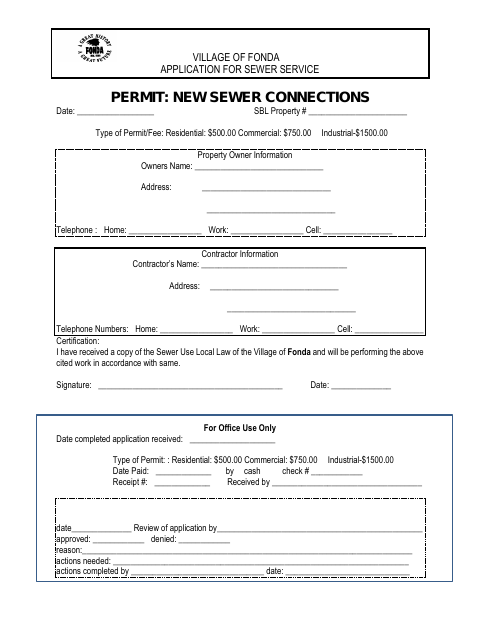First page of the Application for Sewer Service Permit: New Sewer Connections