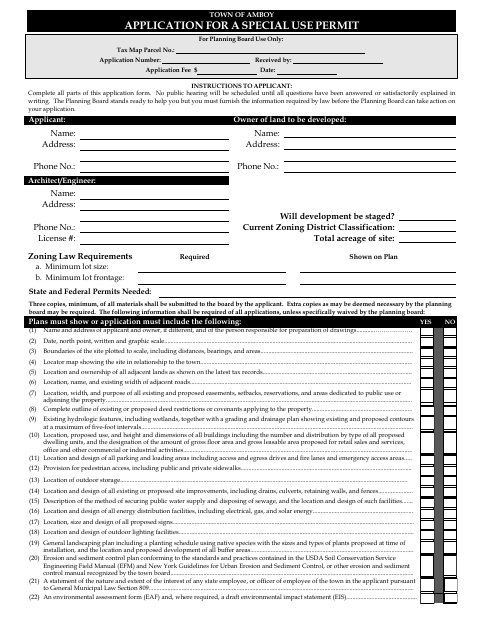 First page of the Application for a Special Use Permit