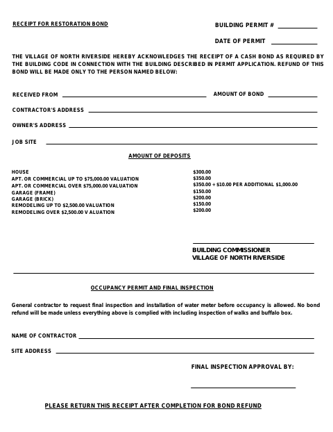 First page of the Receipt for Restoration Bond