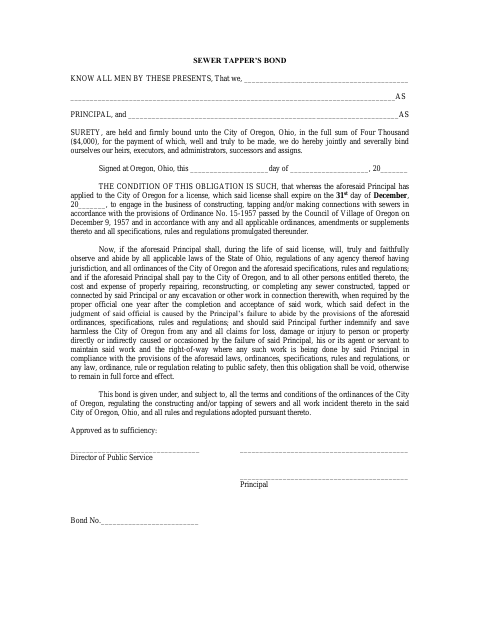 First page of the Sewer Tapper’s Bond