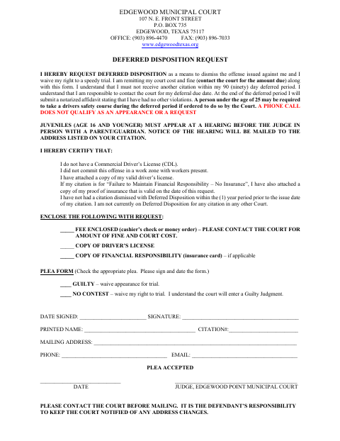 First page of the Deferred Disposition Request