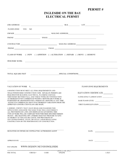 First page of the Electrical Permit Application