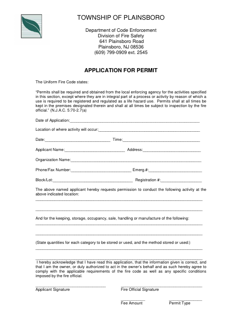 First page of the Fire Permit Application