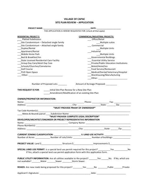 First page of the Site Plan Review Application