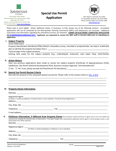 First page of the Special Use Permit Application