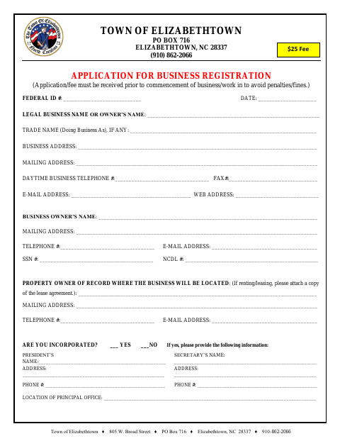 First page of the Application for Business Registration