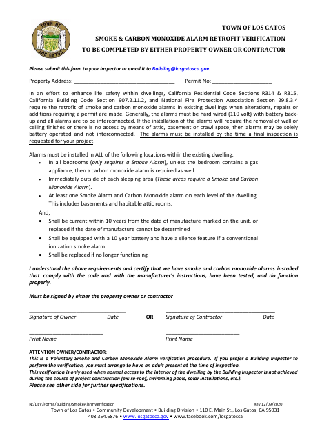 First page of the Smoke & Carbon Monoxide Alarm Retrofit Verification