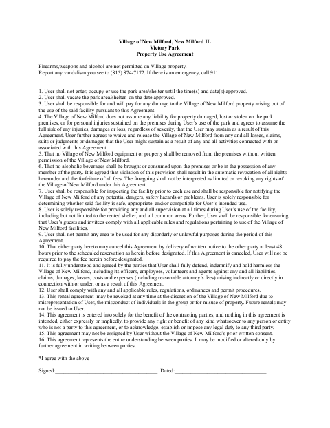 First page of the Victory Park Property Use Agreement