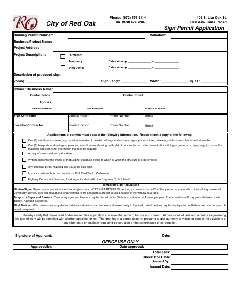 First page of the Sign Permit Application