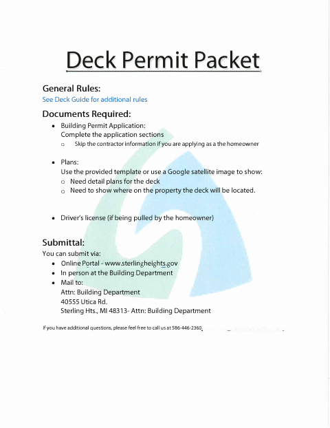 First page of the Homeowner Deck Permit Packet