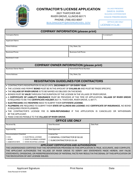 First page of the Contractor’s License Application