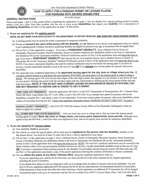 First page of the Disabled Parking Permit Application