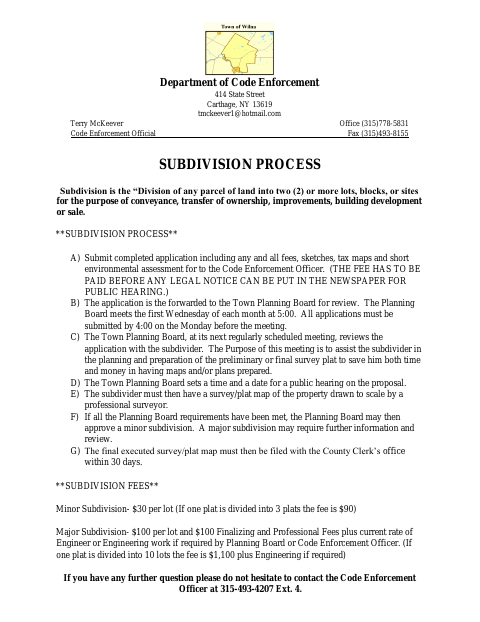 First page of the Subdivision Application
