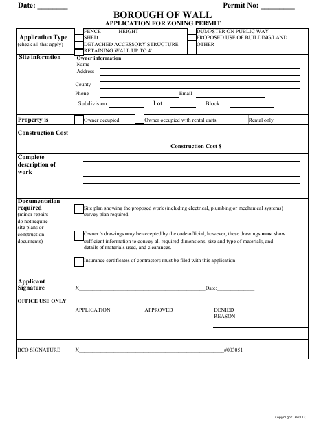 First page of the Application for Zoning Permit