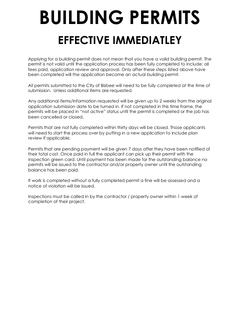First page of the Building Permit Application