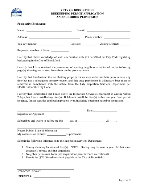 First page of the Beekeeping Permit Application and Neighbor Permission