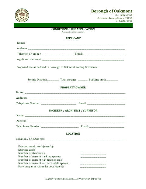 First page of the Conditional Use Application