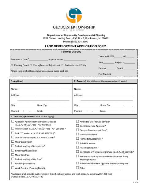 First page of the Land Development Application Form