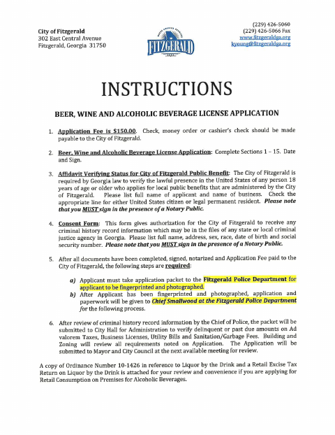 First page of the Beer, Wine and Alcoholic Beverage License Application