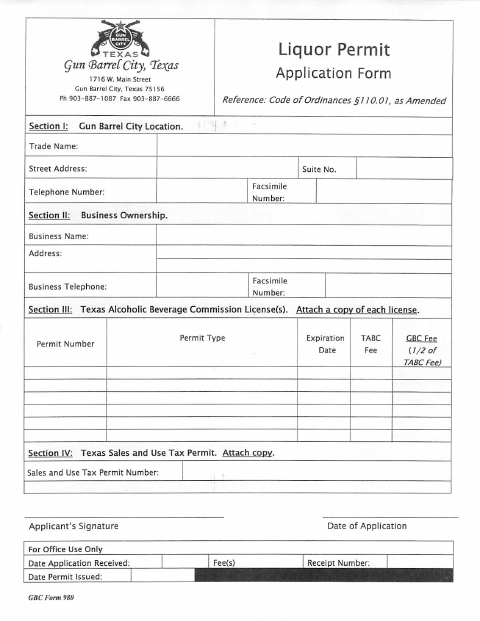 First page of the Liquor Permit Application