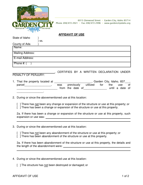 First page of the Affidavit of Use