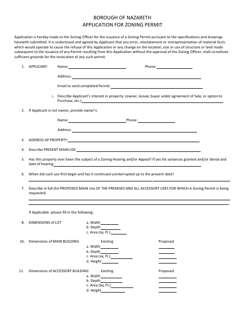 First page of the Application for Zoning Permit
