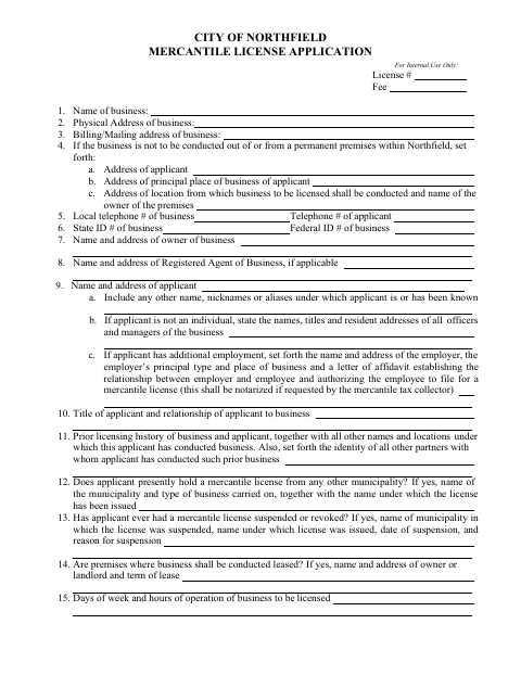 First page of the Mercantile License Application