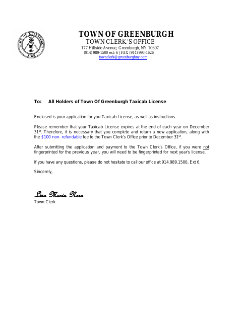 First page of the Application for Taxicab License