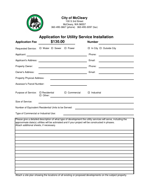 First page of the Application for Utility Service Installation