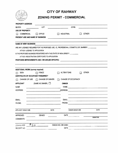 First page of the Commercial Zoning Permit