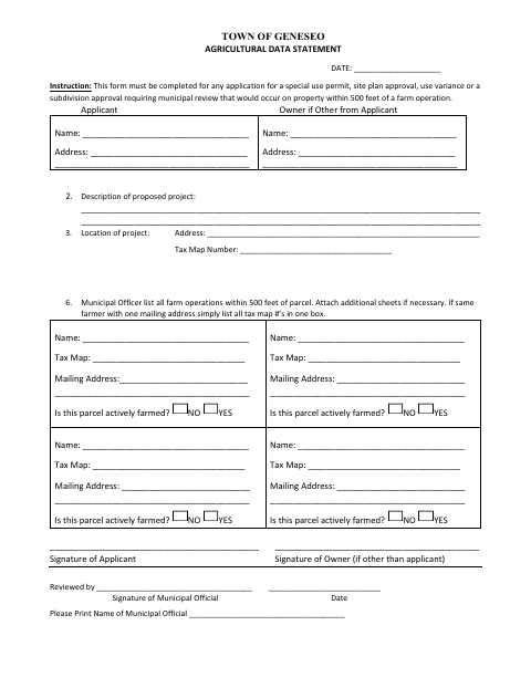 First page of the Agricultural Data Statement