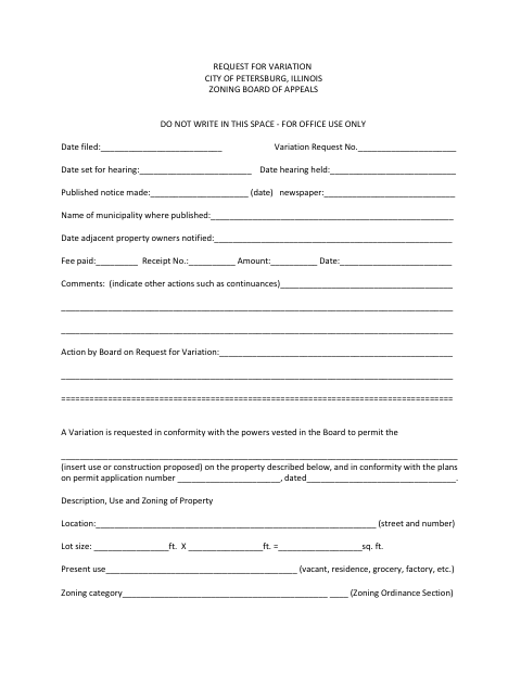 First page of the Request for Variation