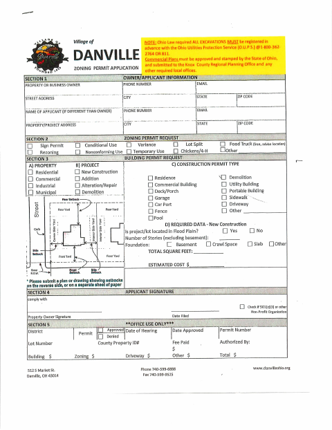 First page of the Zoning Permit Application