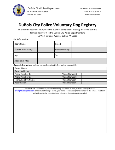 First page of the Voluntary Dog Registry