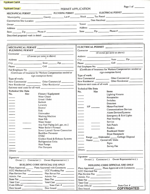 First page of the Mechanical Permit Application