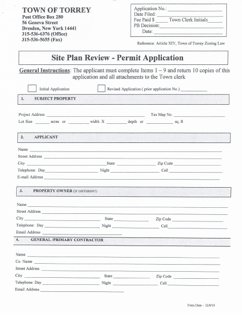 First page of the Site Plan Review Permit Application
