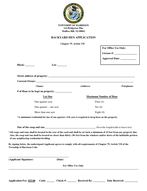 First page of the Application for a Backyard Hen Permit