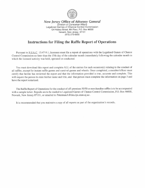 First page of the Raffle Report of Operations