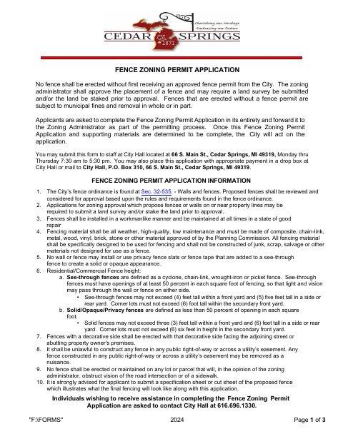 First page of the Fence Zoning Permit Application