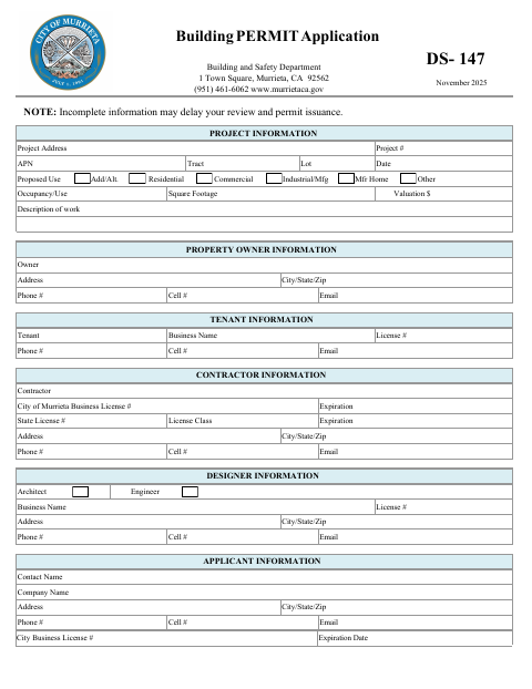 First page of the Building Permit Application