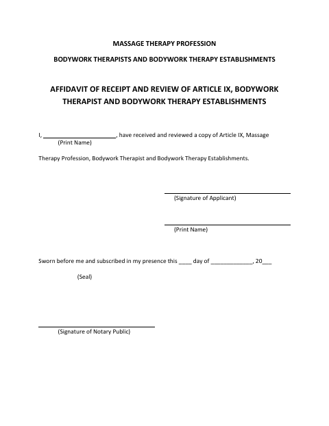 First page of the Massage Therapy Affidavit