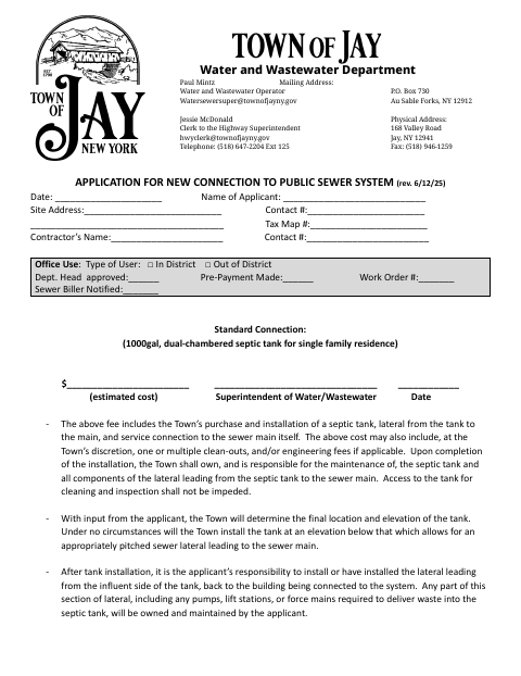 First page of the Application for New Connection to Public Sewer System