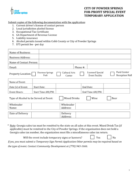 First page of the Special Event Temporary Alcohol Permit