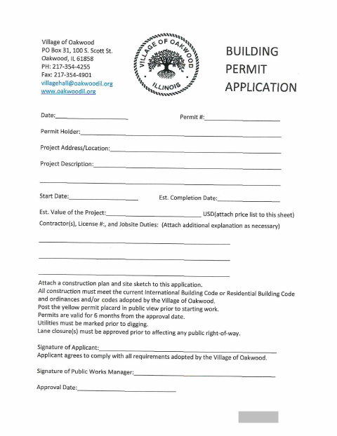 First page of the Building Permit Application