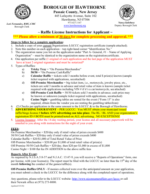 First page of the Raffle License Application