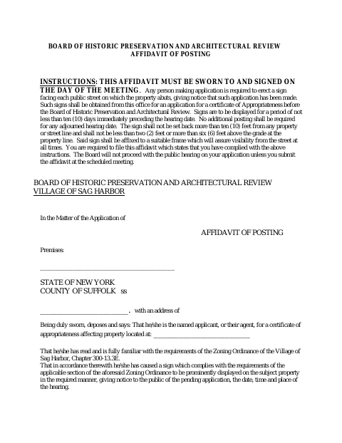 First page of the Affidavit of Posting for Historic Review
