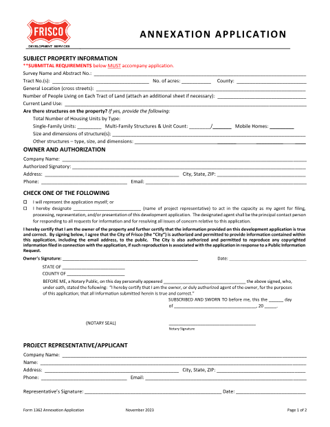 First page of the Annexation Application